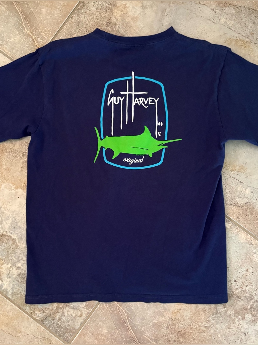 Guy Harvey Barrel Logo Boy Short Sleeve Tee Large Blue Green Fish Graphic Cotton